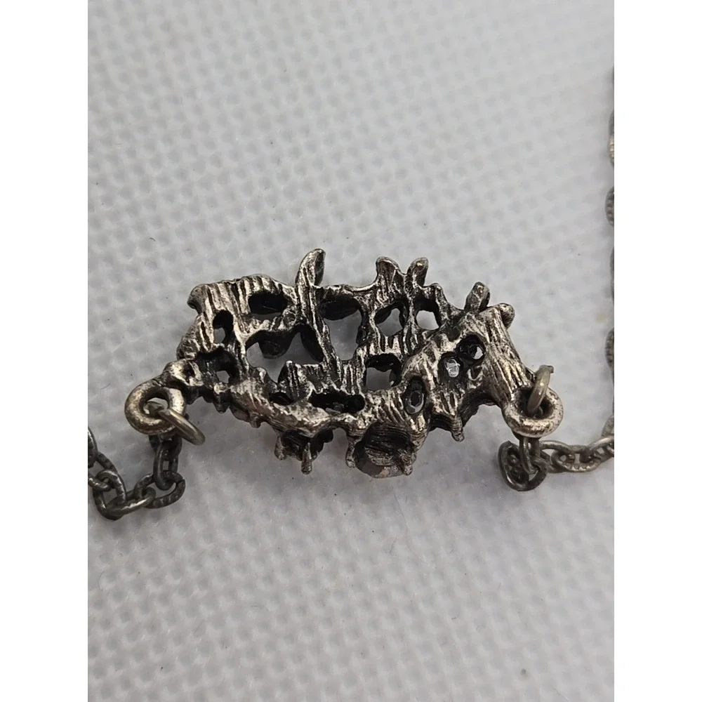 Vtg Rhinestone Flower Iridescent   Crystal‎ Pendant Chain Necklace Silver Tone